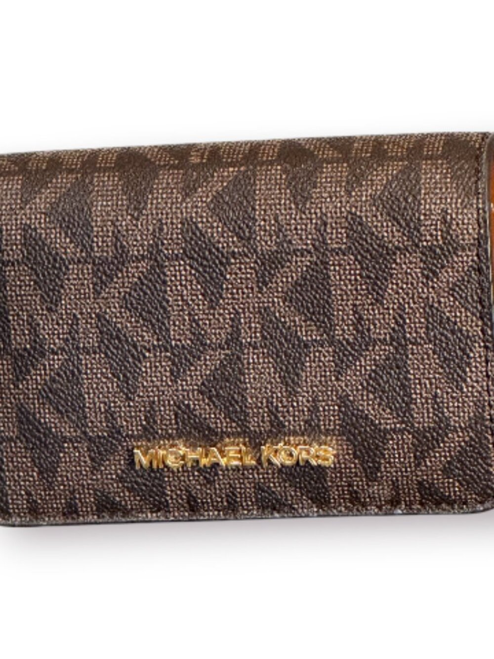 Michael Kors Jet Set Medium Slim Bifold Wallet Brown Signature Logo EUC